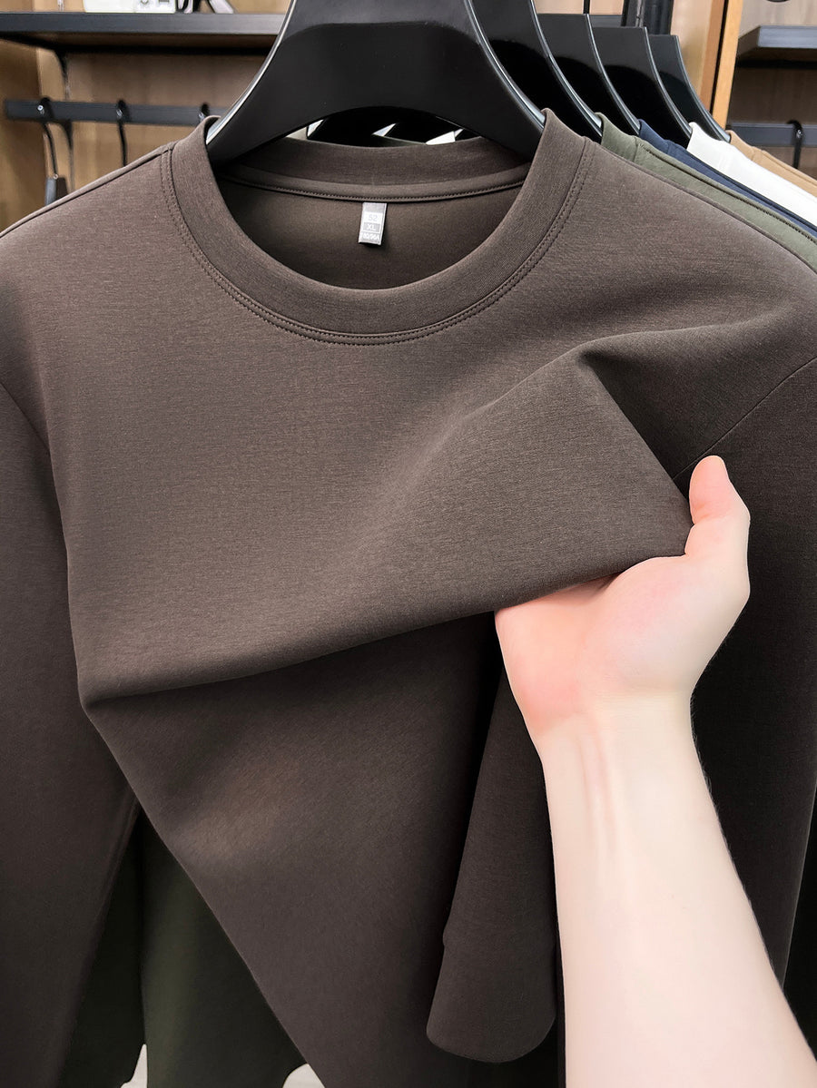 Spring And Autumn High Quality Round Neck Long Sleeve Base Layer Versatile Casual Solid Color Men'S Sweater, Home Casual Inner Wear Skin-Friendly Warm Multi-Color Available Men'S Top, Durable Comfortable Pullover LS3351 - Dark Brown