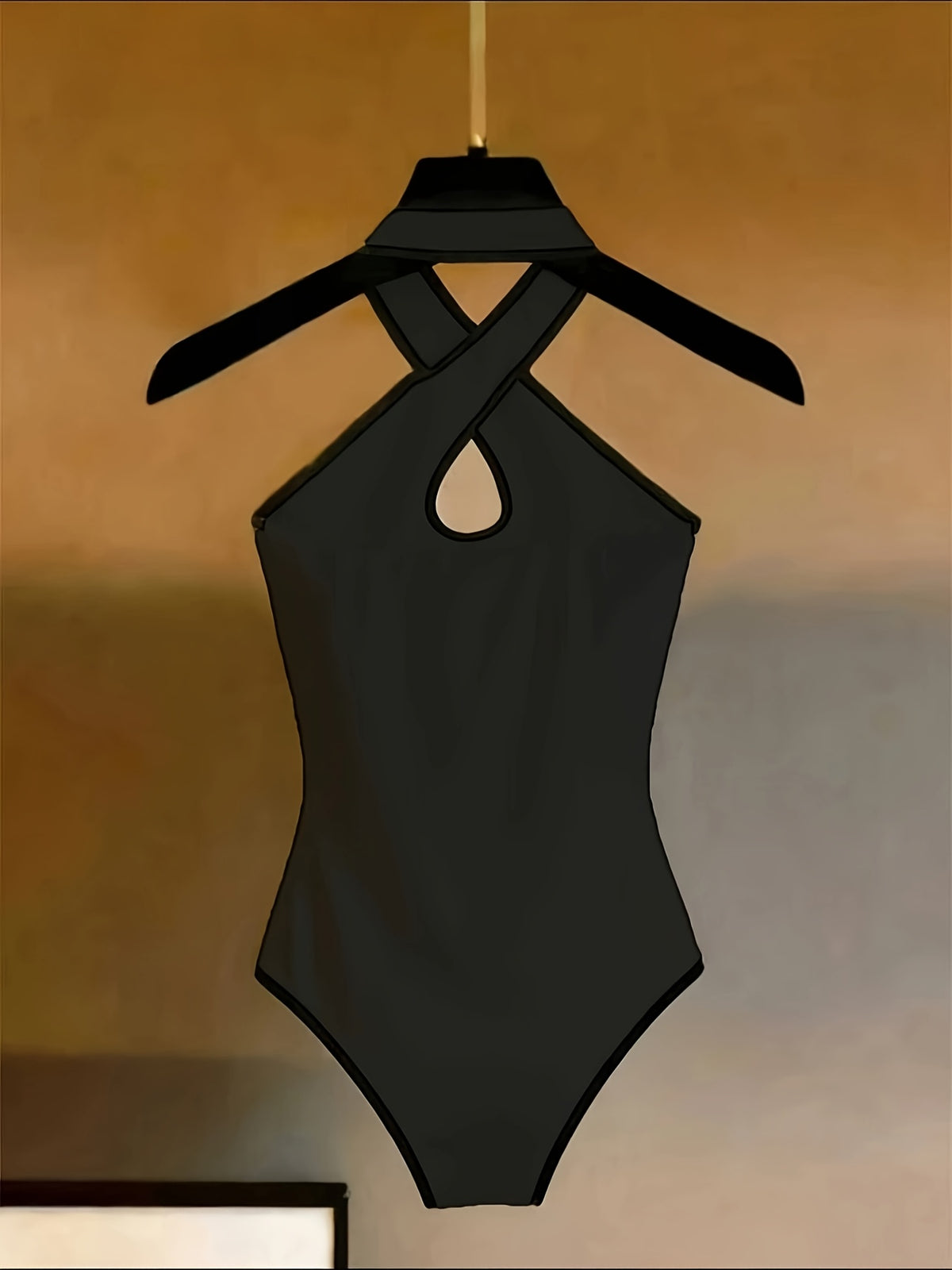 Elegant and Exquisite Women's Cross-Back Halter Ribbed Bodysuit, a Fashionable, Sexy,, and Figure-Flattering Piece Suitable for Parties, Nightclubs, Dates, Vacations, and Beach Outfits - Black
