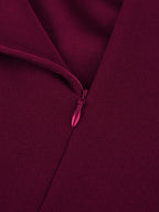Summer Women'S Fashion Easy Solid Color Cross V-Neck Short Sleeve Waist-Cinching A-Line Midi Dress, Suitable for Daily Wear, Commuting, Office, And Business Formal Occasions - Burgundy