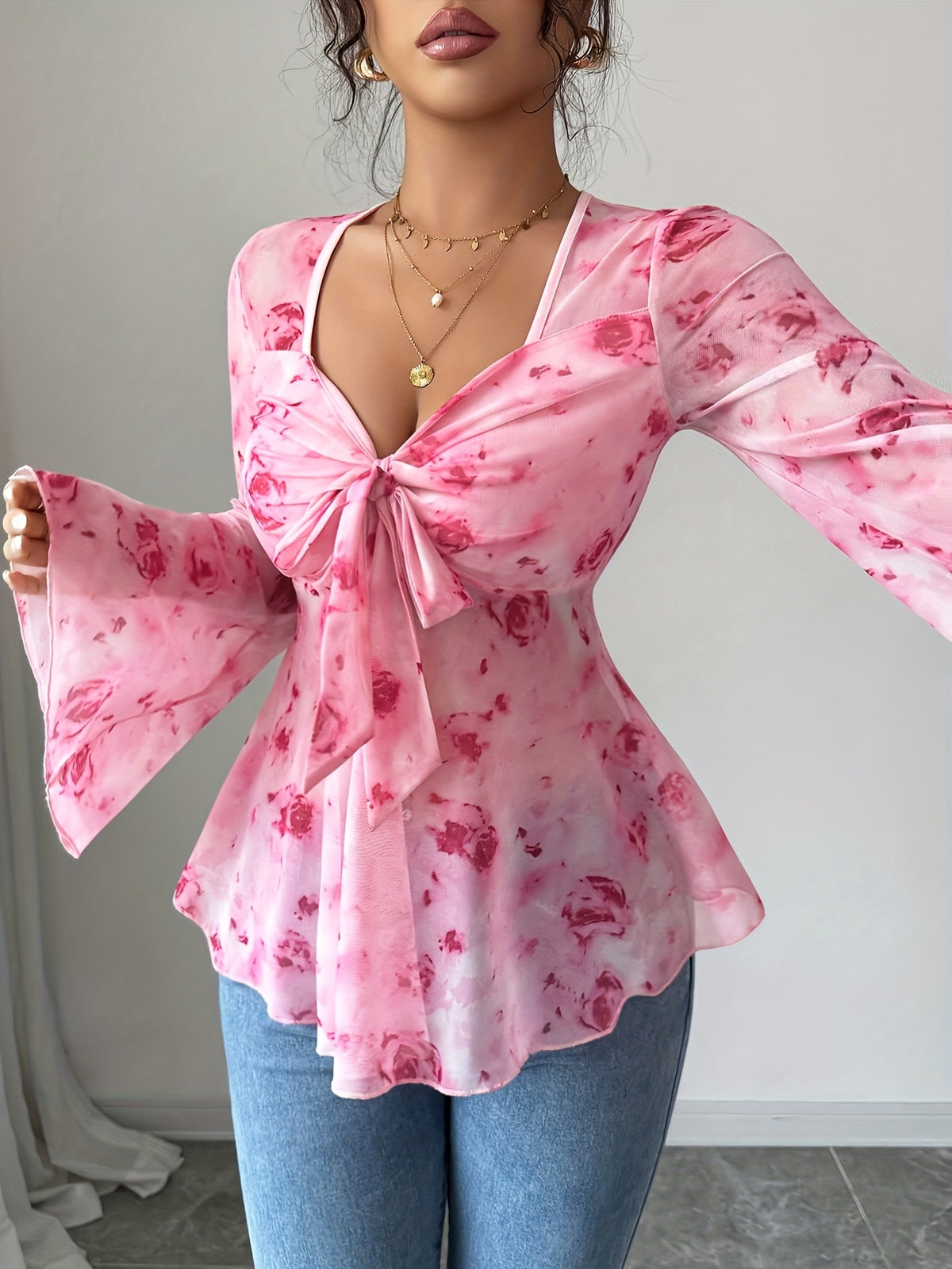 Women'S Fashion Casual Printed Top - Pink