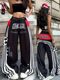 Women's Autumn/Winter Streetwear Couple's Matching Back-to- Vintage Gaming Day Homecoming Y2K Graphic Black Wide-Leg Sweatpants - Multicolor