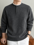 Du Jing Lan OBM Spring/Autumn New Arrival Men's Knit Pullover, Old Money Style Contrast Color Striped Half-Open Placket Stand Collar Knit Pullover, Men's Business Casual Fashion Knit Pullover, Suitable for Layering or Wearing as an Inner Layer - Dark Gray