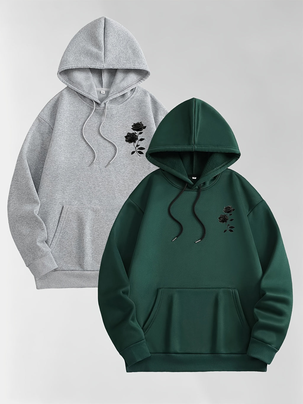 Men'S Autumn Winter Letter Print Hooded Fleece-Lined Sweatshirt, All-Match Sport Casual Loose Hooded Sweatshirt 2pcs Set - Gray-Teal-