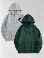 Men'S Autumn Winter Letter Print Hooded Fleece-Lined Sweatshirt, All-Match Sport Casual Loose Hooded Sweatshirt 2pcs Set - Gray-Teal-
