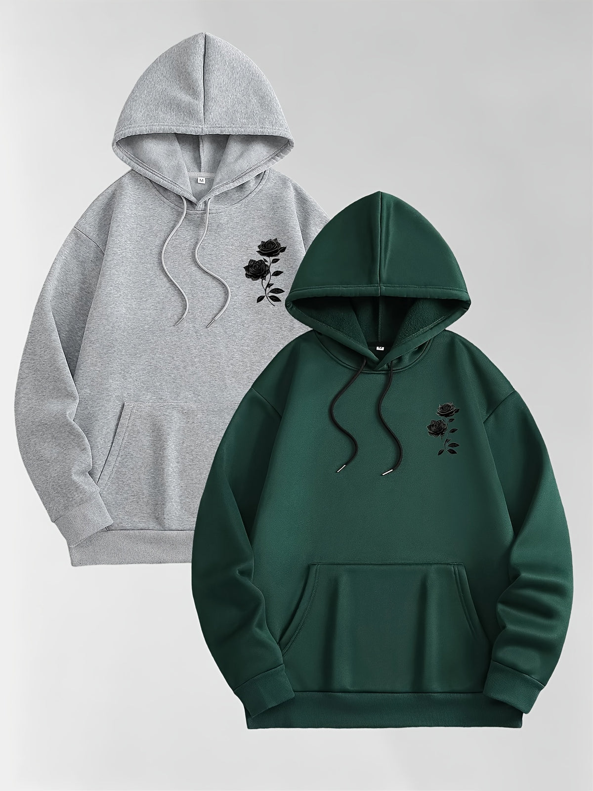Men'S Autumn Winter Letter Print Hooded Fleece-Lined Sweatshirt, All-Match Sport Casual Loose Hooded Sweatshirt 2pcs Set - Gray-Teal-