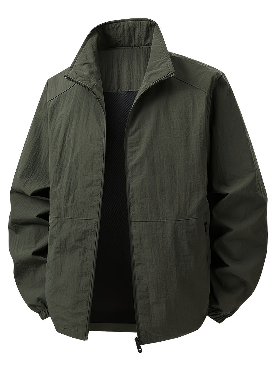 Men'S Stand-Collar Business Casual Jacket, New Spring And Autumn Outdoor Windbreaker, Windproof And Loose Jacket, Men'S Fashion - fern green