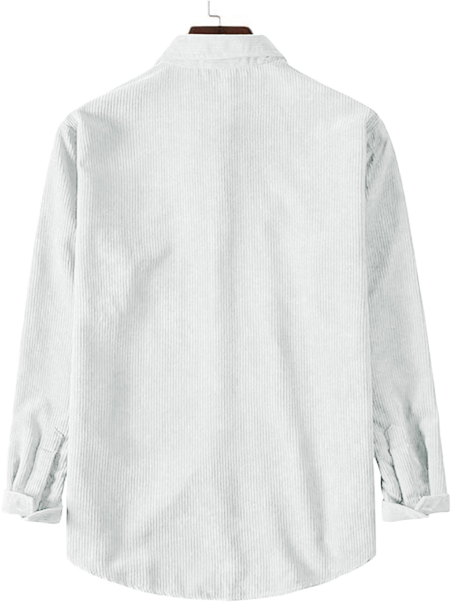 A Two-Piece Set for Men Featuring a Corduroy Button-Up Cardigan with Two Chest Pockets, a Stylish Solid Color Striped Shirt, And Men'S Apparel - White and red two-piece set