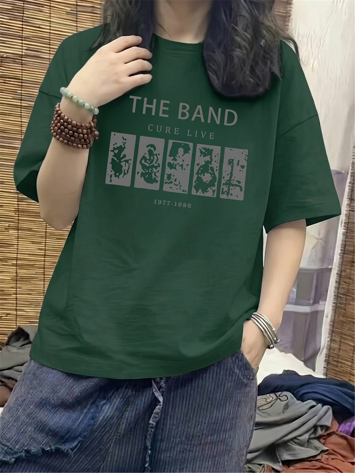 Retro Fashion Short Sleeve T-Shirt Women'S Summer Short Sleeve T-Shirt Pure Short Sleeve T-Shirt Top Design Sense Unique Loose Top Base Layer #3333 - Dark Green