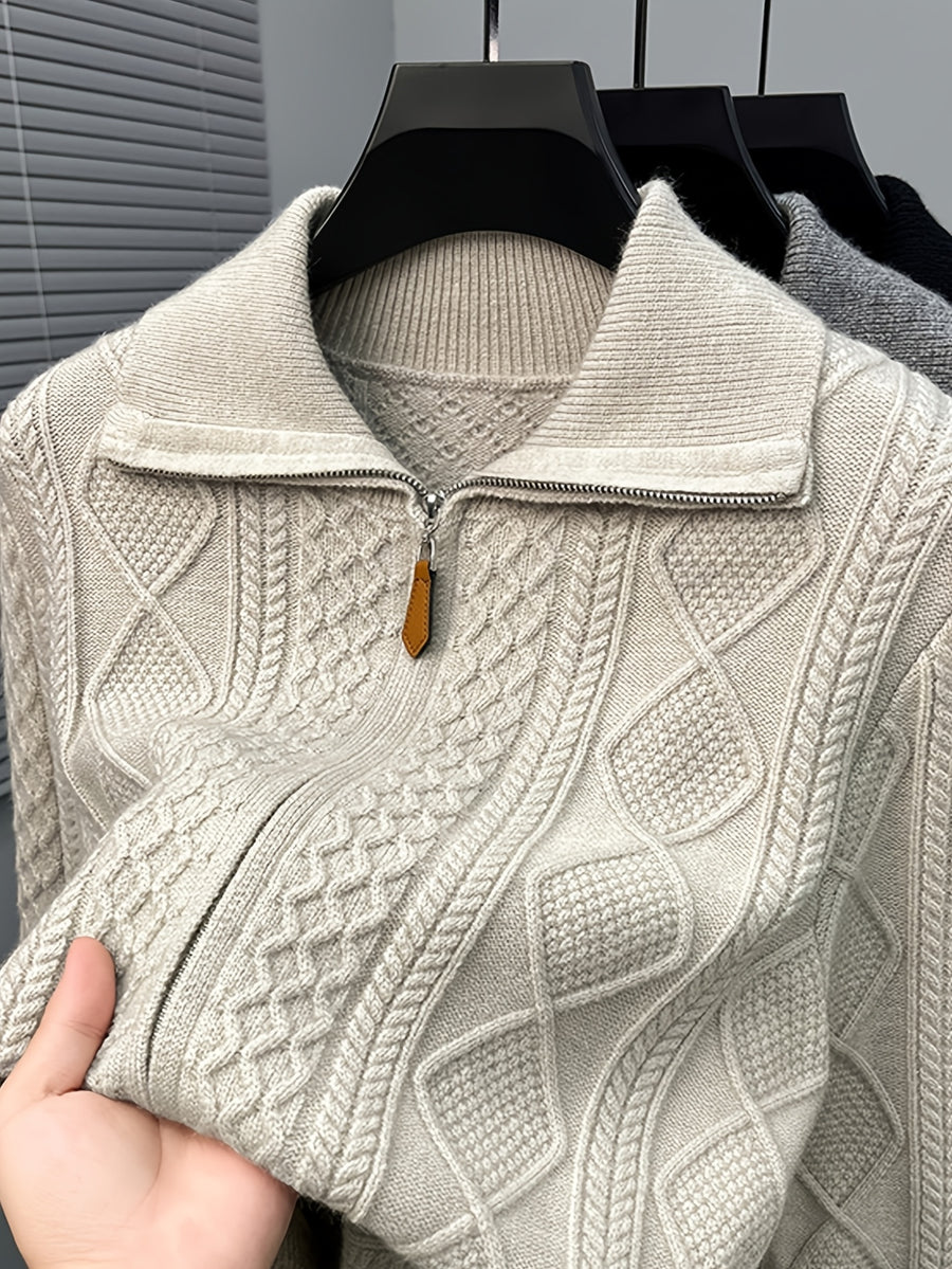 Men'S Lapel Zipper Sweater, Full-Zip Cardigan, Men'S Casual Jacket, Wearable Outside Or As Inner Layer, Suitable for Daily Commute And Home Wear - SINBOS, Knit - Beige Apricot