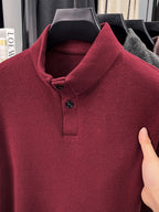 Men's Floral Yarn Stand Collar Long Sleeve Top, Multi-Color Options for Autumn, Half-Button Pullover Base Layer, Fine, Skin-Friendly, and Comfortable Fabric, Suitable for Business Commuting and Business Trips, Loose and Casual Men's Wear for Fishing - Red