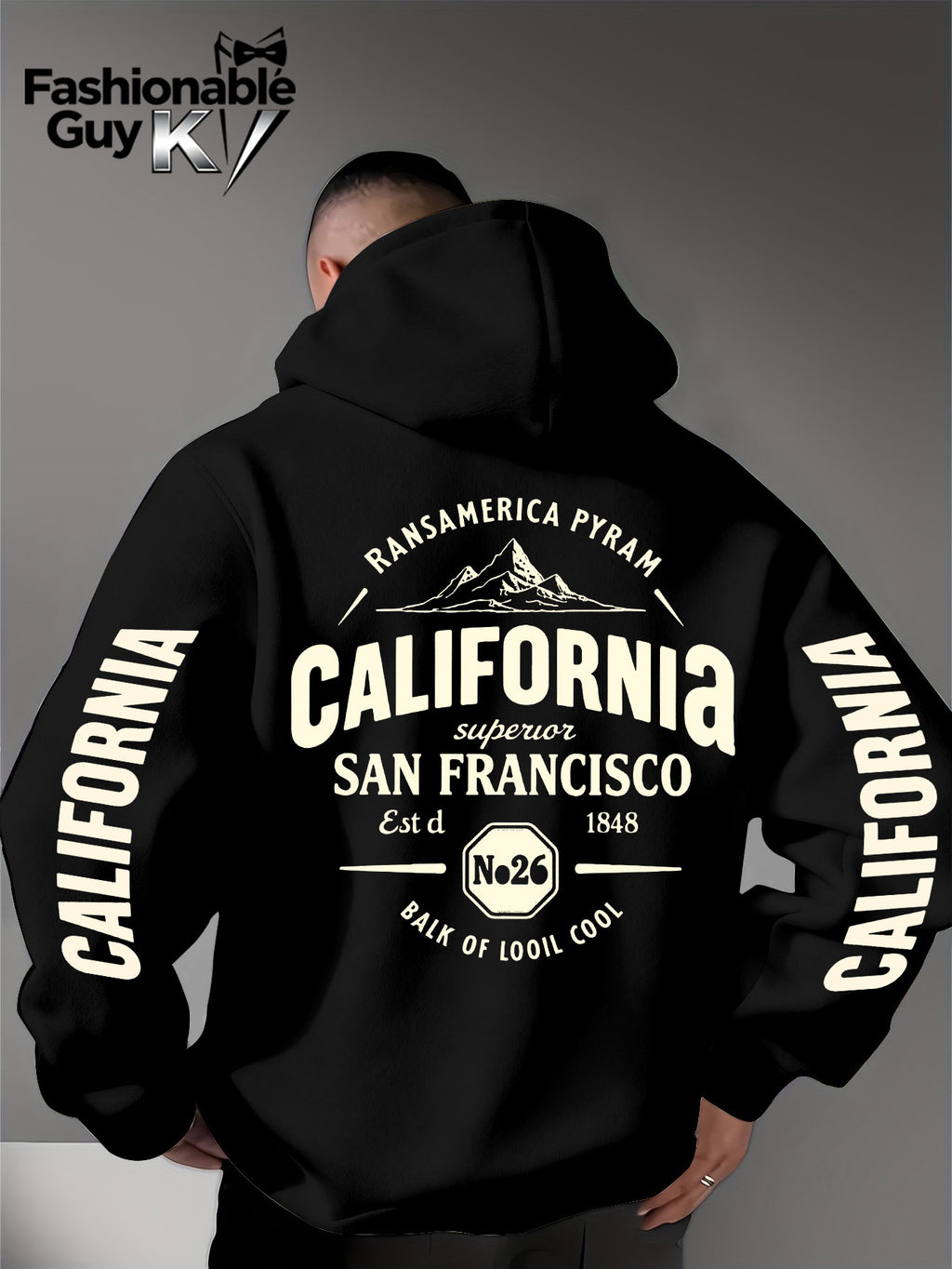 Hooded Sweatshirt with Street Culture Symbols: Featuring a "CALIFORNIA" Print That Embodies the Grandeur of the Wilderness and the Pioneering Spirit, This Sweatshirt Serves as an Exclusive Symbol for Street Culture Enthusiasts to Connect - Black