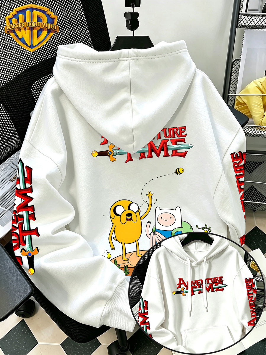 By Warner Bros., 2026 New Adventure Treasure Print, Men's Hoodie, Hooded Sweatshirt, Kangaroo Pocket and Drawstring Hat, Suitable for Daily and Outdoor Sports Wear, Autumn and Winter Warm Jacket, Fashionable Jacket - White