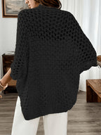 Spring And Summer Elegance Women'S Batwing Sleeve Loose Hollow Cardigan - Black