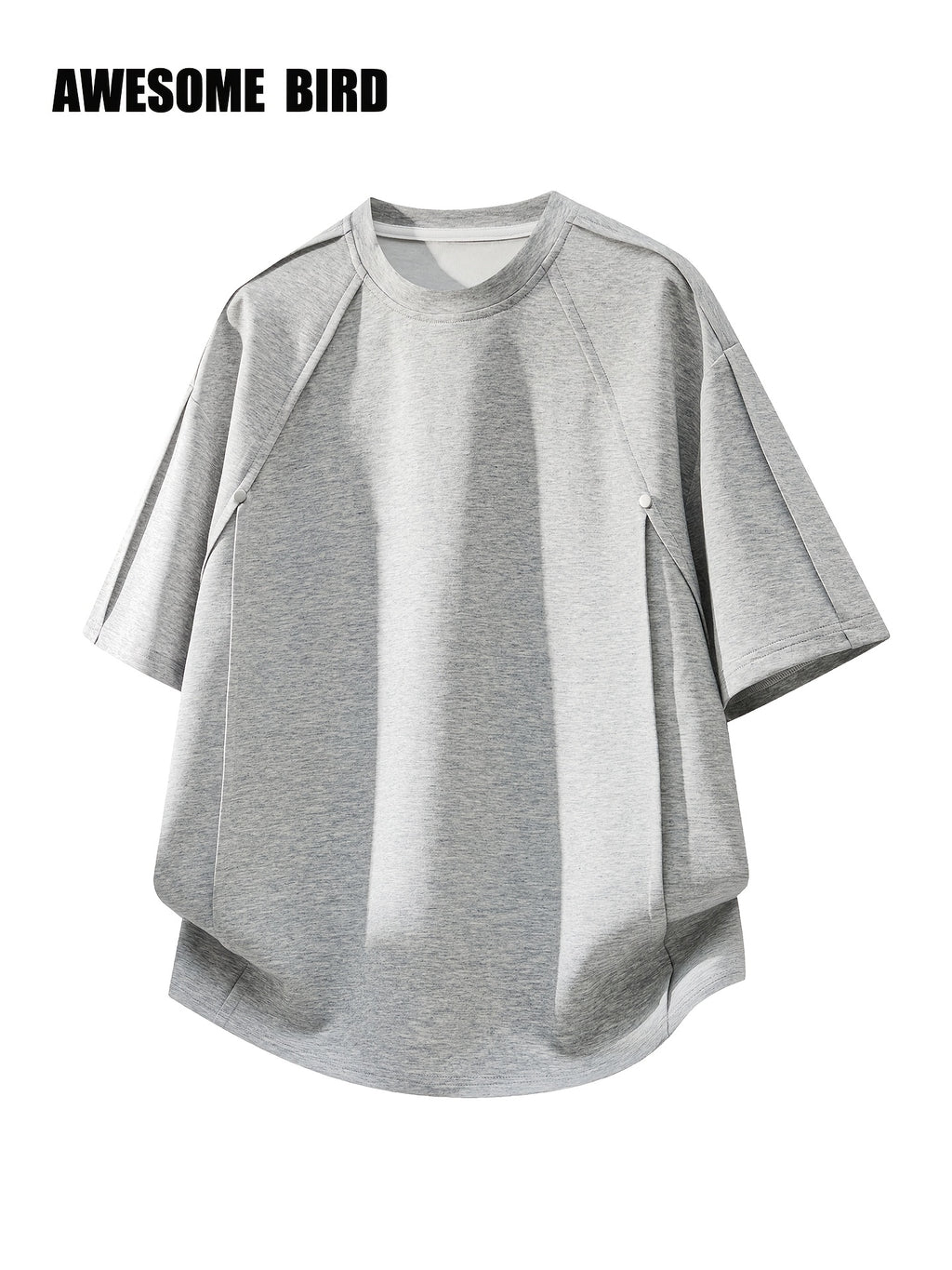 American-style Heavyweight Deconstructed Rivet-Patch Short-Sleeve T-Shirt for Men, Summer Lightweight Fiber Fabric Quick-Dry Loose Fit Tee - Grey