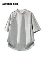 American-style Heavyweight Deconstructed Rivet-Patch Short-Sleeve T-Shirt for Men, Summer Lightweight Fiber Fabric Quick-Dry Loose Fit Tee - Grey