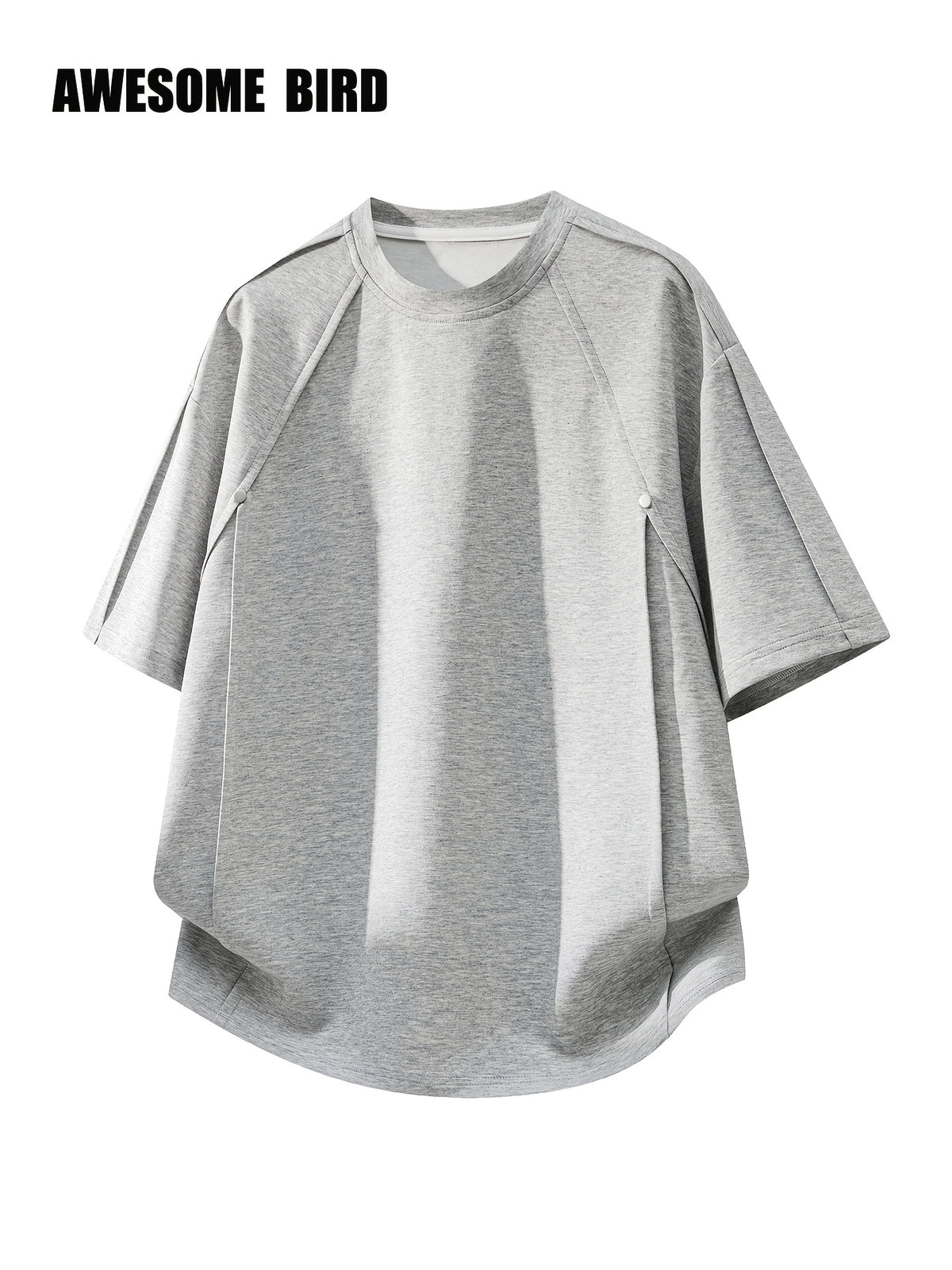 American-style Heavyweight Deconstructed Rivet-Patch Short-Sleeve T-Shirt for Men, Summer Lightweight Fiber Fabric Quick-Dry Loose Fit Tee - Grey