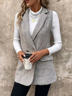 Autumn-Winter European Style Women's Solid Color Double-Breasted Lapel Sleeveless Vest Coat - Space Gray
