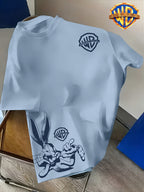 Easy WB Logo Vs. Line-Heavy Rabbit, One Easy One Complex with Layers, Breathable And Skin-Friendly Short Sleeve, Casual Fitness Sports Versatile Men'S Top - Light Blue 2