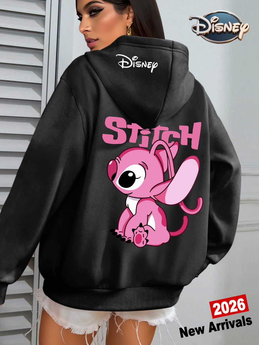Disney Women Cute And Silly Angel Graphic Hooded Sweatshirt, Casual Fashion Jacket, Shirt Top, 2026 New Daily Versatile Autumn And Winter Women Clothing - Black