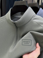 Men'S 1/4 Zip Long Sleeve Sweatshirt, Spring/Autumn Business Casual Golf Top, Half-Zip Collar High Neck Long Sleeve T-Shirt, Soft Comfortable Casual Sportswear, Outdoor Spring/Autumn Warm Clothing, Logo on Chest, Mature Men'S Apparel - Bean Green