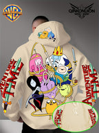 Warner Official Men's Hooded Sweatshirt, Adventure Treasure Rope Wrapped Character Group Cartoon Print Design, Machine Washable, Warm and Casual for Autumn and Winter, Daily Drawstring Hooded Sweatshirt, Multifunctional Sports and Casual Loose Fit - Apricot