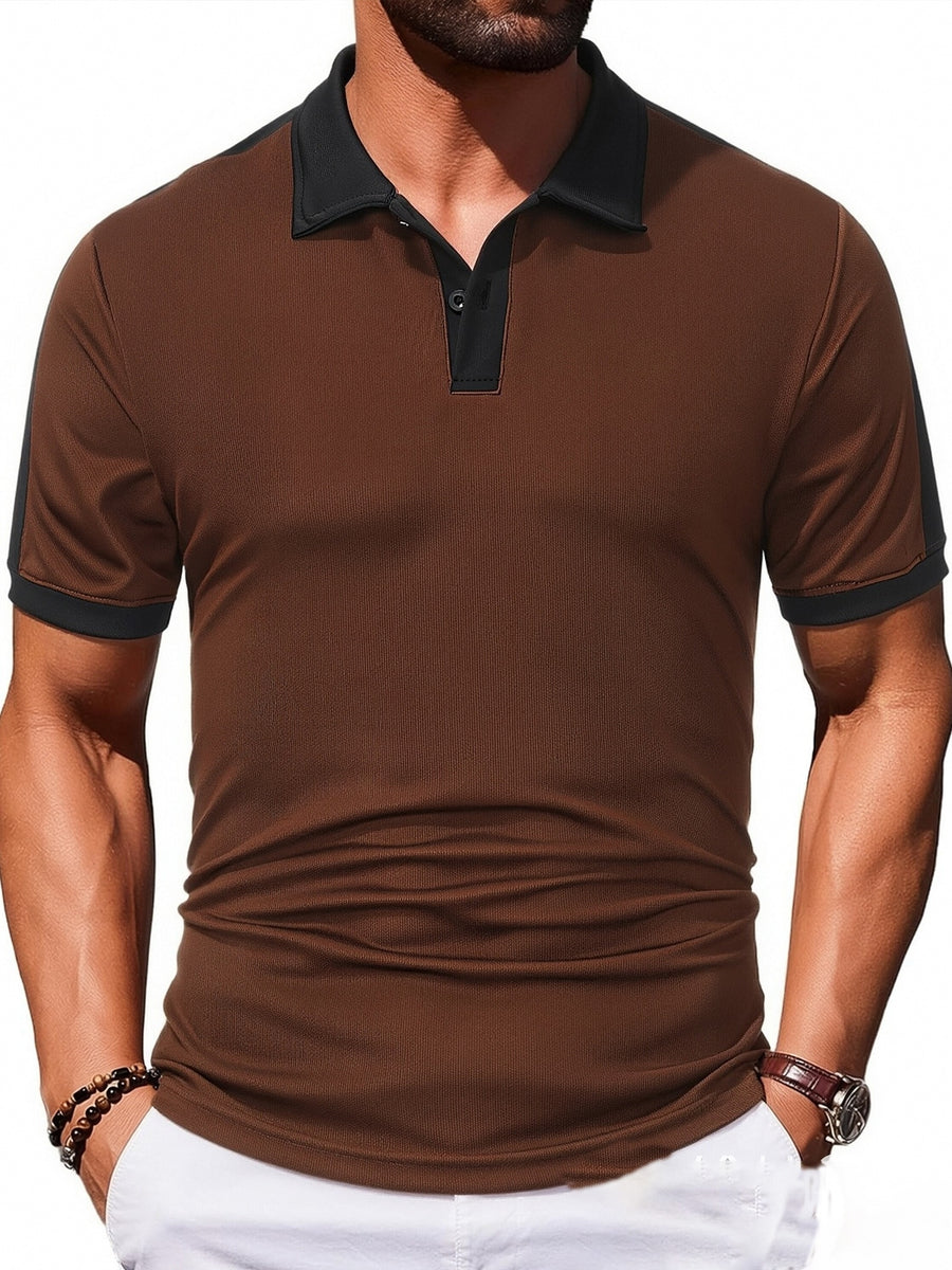 Men'S Casual Sports Solid Polo Shirt with Short Sleeves - Coffee Color