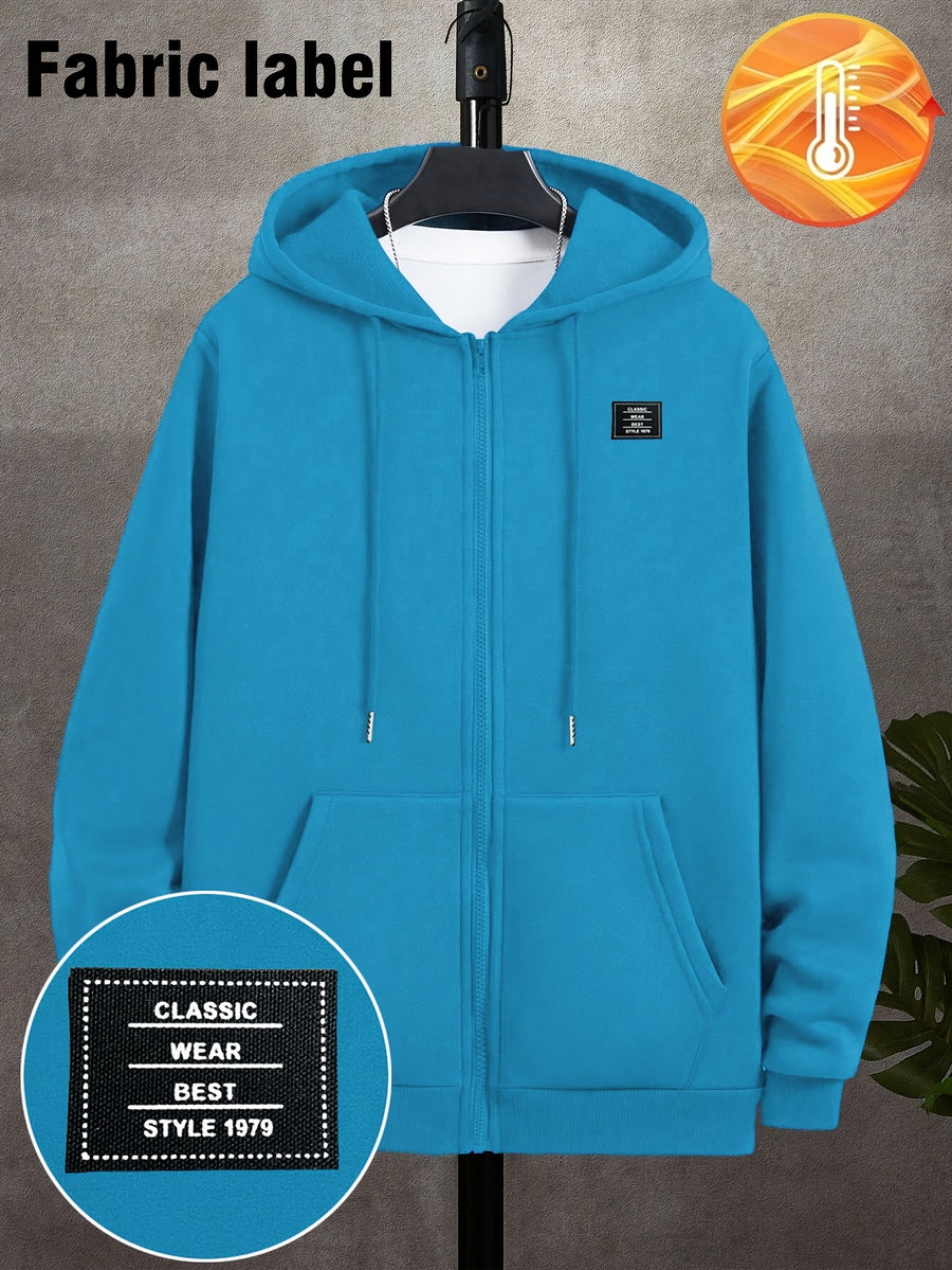 Men'S Solid Color Warm Fleece-Lined Zipper Sweatshirt, Global All-Season Factory Made Comfortable High Quality High Fit Rate Casual Men'S Sweatshirt - Cyan 1