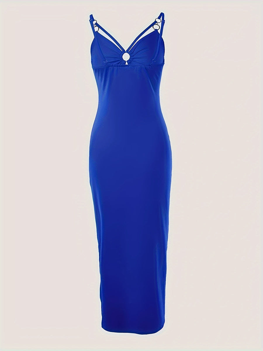 Forest Left Jia Women'S Fashion Sleeveless Sexy Slit -Fitting Dress - Royal Blue