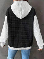 Women's Casual Oversized Hoodie with Checkered Texture & Letter Print, Kangaroo Pocket, Long Sleeve Loose Fit Sweatshirt for Fall Winter, Machine Washable, Fall Fashion, Relaxed Style, Comfortable Texture, Print Sweatshirt, Cozy Wear - Coal Black