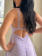 Women'S Strapless Floral Print Short Elegant Dress - A-Line Sleeveless Beach Dress, Suitable for Summer, Poolside, Weddings, And Photo Shoots, Ideal for Casual Or Refined Outfits - Purple