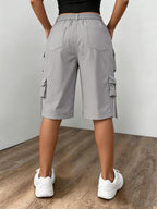 Women'S Fashion Multi-Functional Street Cargo Shorts, Multi-Pocket Design for Walking, Shopping, Parties - Light Grey