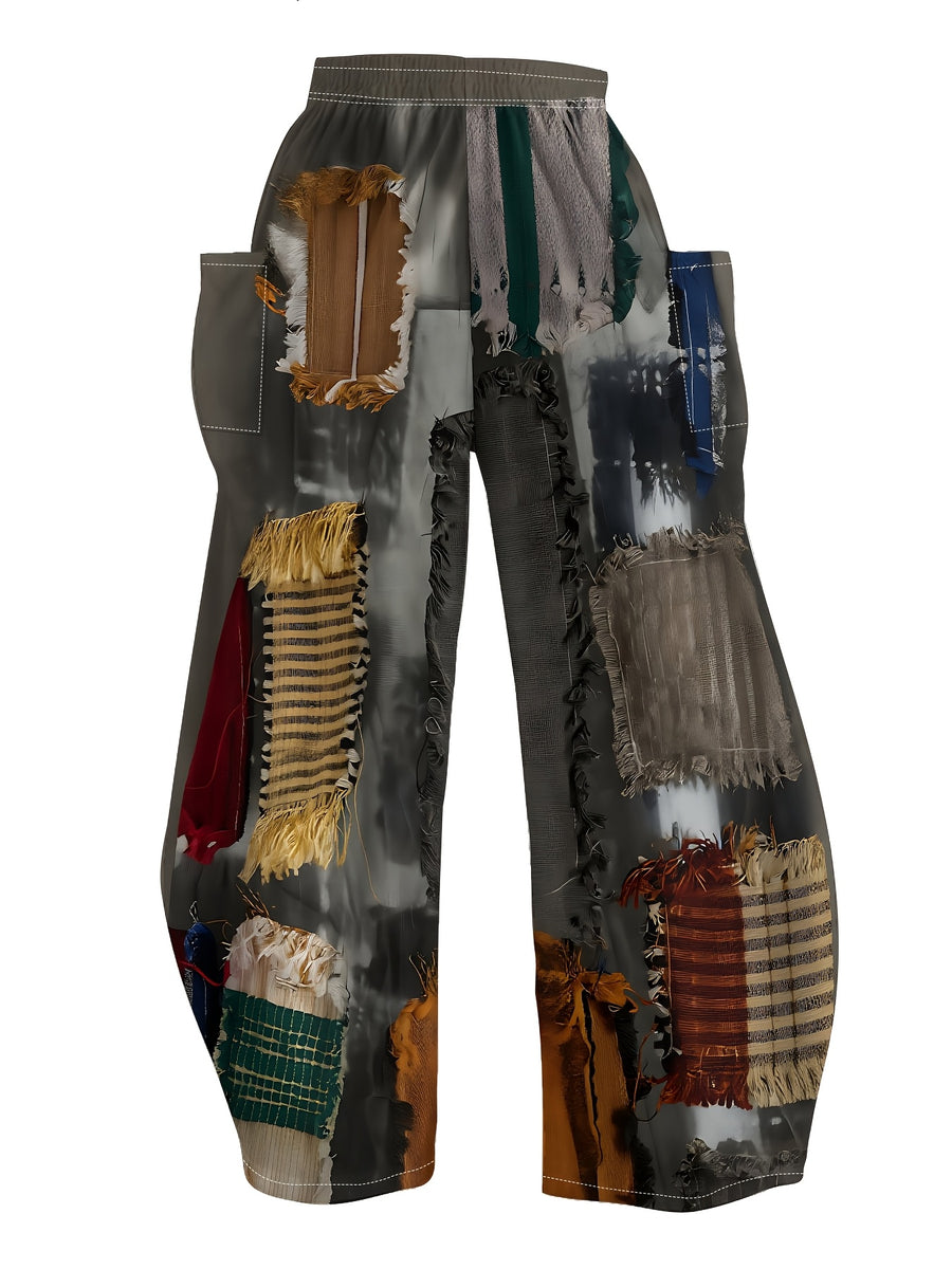 Digital Print Women'S Wide-Leg Pants: Cool And Breathable Lightweight Fabric, Soft Touch Smooth And Non-Pilling Design, Elastic Waistband Versatile Casual Style Spring And Summer Clothing - Multicolor