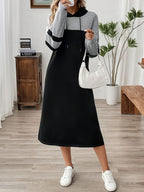 Women'S Elegant Color-Block Patchwork Hooded Long Sleeve Dress - Multicolor A