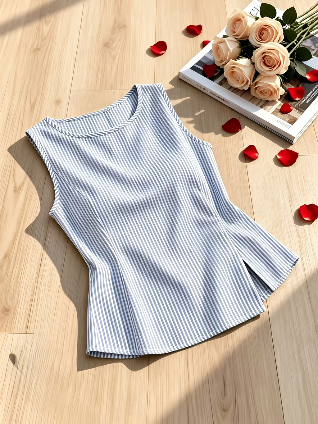 2026 Summer Women's Elegant and Fashionable Short-Sleeve Printed Shirt Vest Top, Women's Striped Komusuba, Comfortable Sleeveless Shirt for Commuting and Vacation - Mixed colors