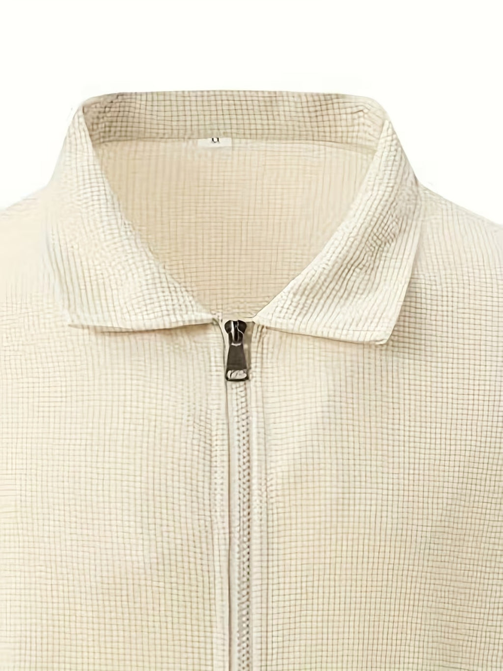 Men'S Casual Lapel Zip-Up Cardigan Coat, Stylish And Breathable Waffle Grid Print Jacket, Suitable for Outdoor Sports And Business Office, Versatile Top - Khaki