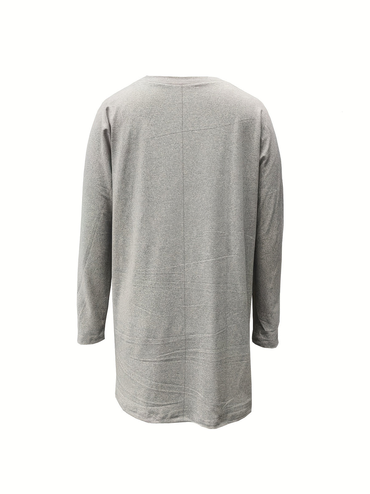 Spring/Autumn Casual Long Sleeve Loose Fit Oversized T-Shirt with Pocket Robe Top - Light Grey