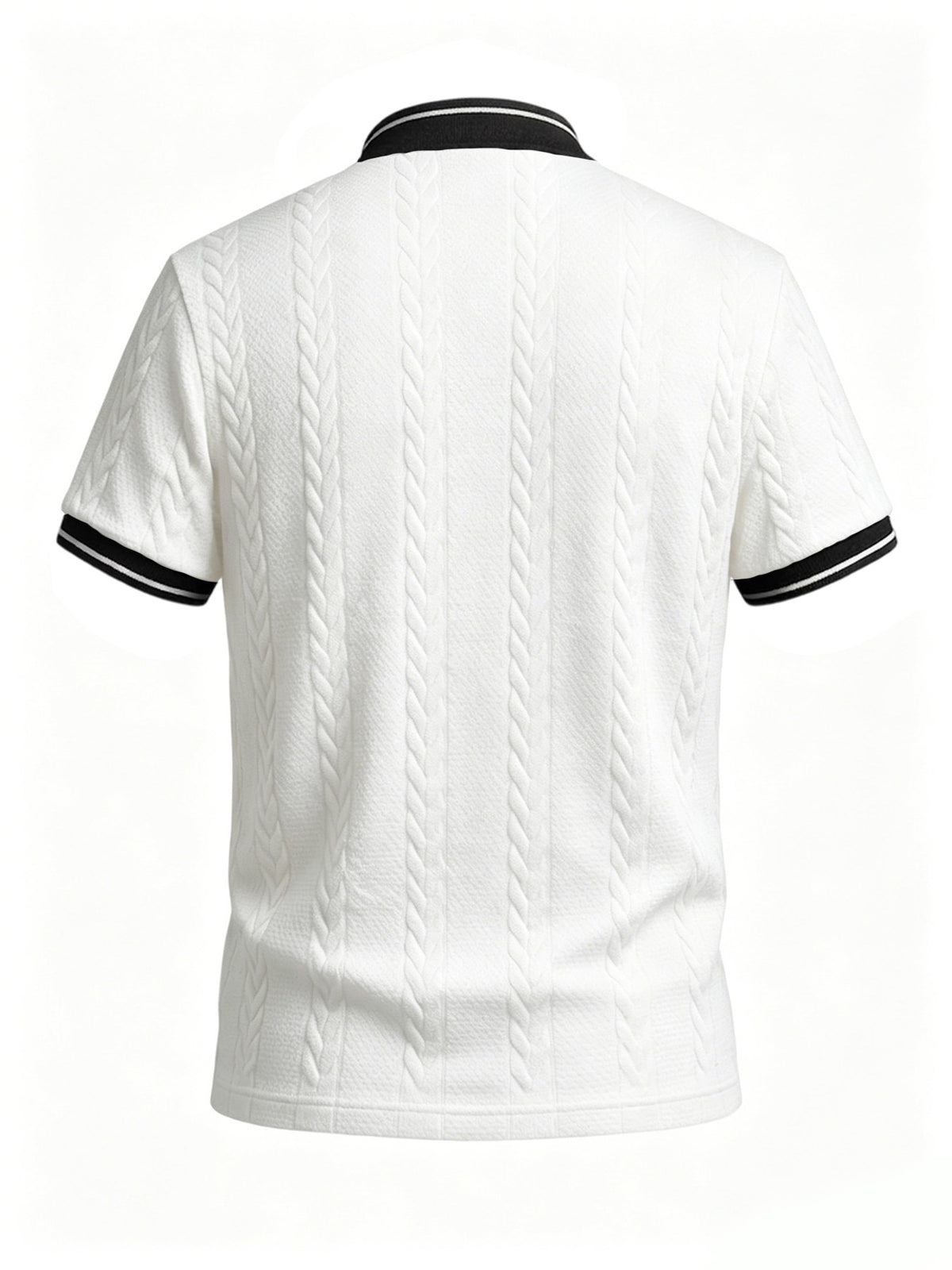 Men's Color-Block Baseball Collar Half-Zip Short-Sleeve T-Shirt, Three-Dimensional Cable Knit Texture Short Sleeve, New Summer Trendy Casual Half-Sleeve Jacquard Polo Shirt, Versatile Men's Top, Baseball Collar + Contrast Ribbed Cuffs for a Simple - White