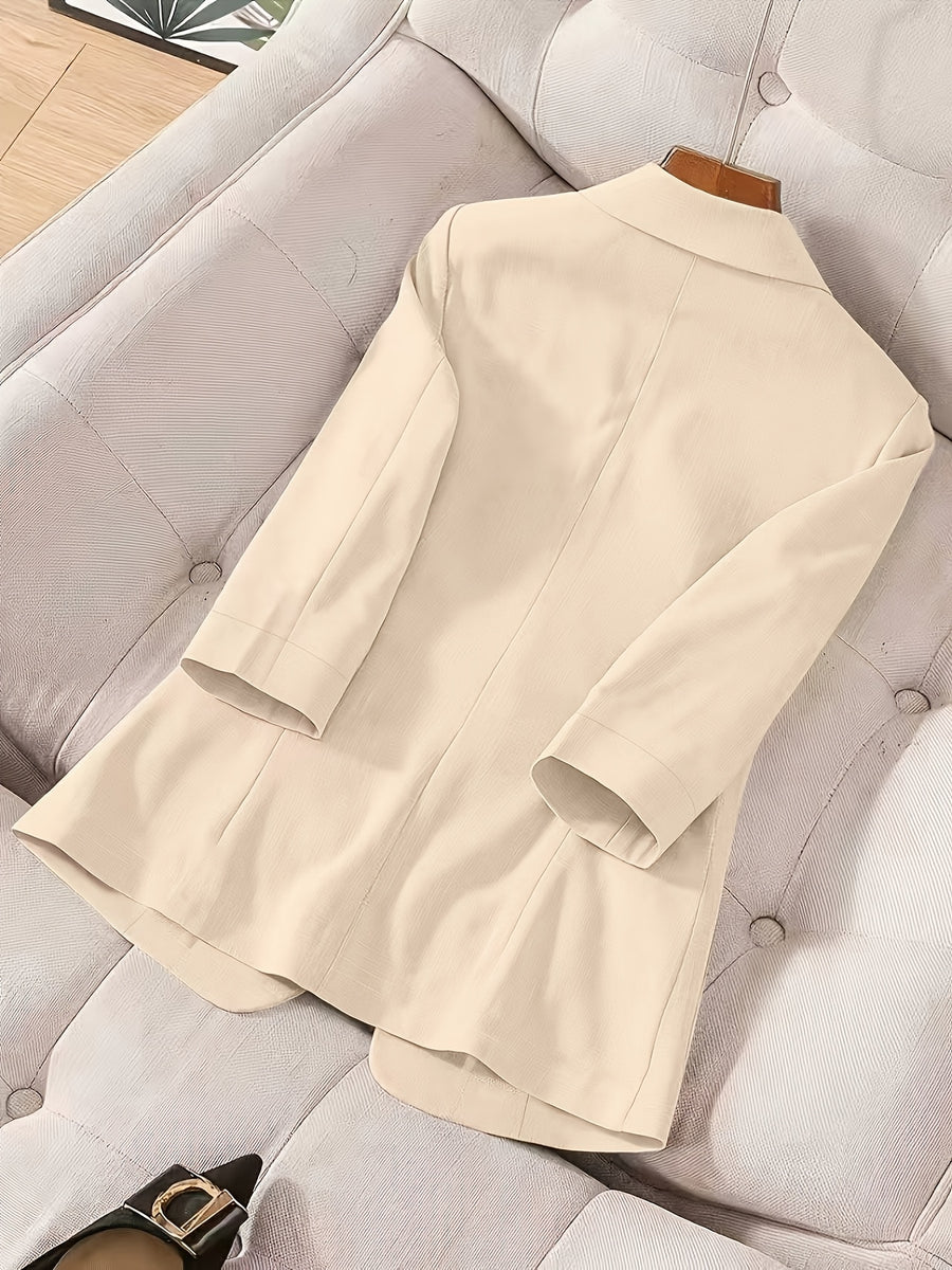 2026 New Premium Solid Color Single-Button Suit Jacket, Elegant 3/4 Sleeve, Comfortable And Breathable Casual Outerwear, Elegant Style Suitable for Daily Spring Summer Autumn, All-Match Temperament Suit - Pale Pinkish Gray