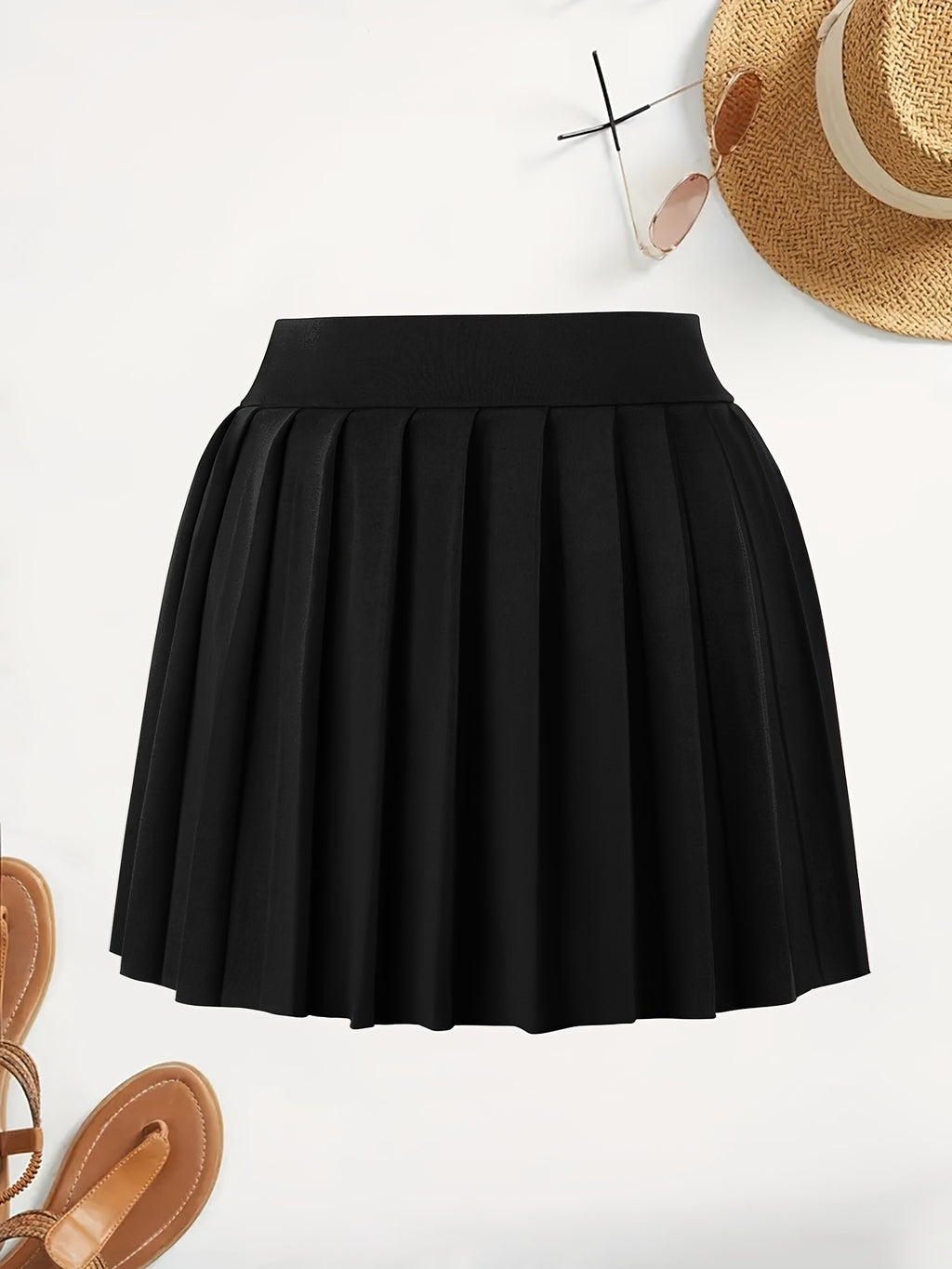 Solid Color Versatile High-Waist Pleated Mini Skirt - Flattering And Stylish for Women - Black