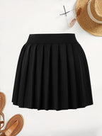 Solid Color Versatile High-Waist Pleated Mini Skirt - Flattering And Stylish for Women - Black