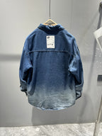Men's Washed Denim Shirt Jacket, Retro Casual Loose Long Sleeve Coat for Spring Autumn, Style 6607 - Navy Color
