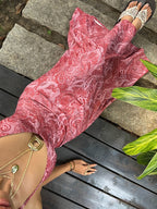 Women'S Elegant Pink Floral Suspender Deep V-Neck Open Back Tie Waist Dress Suitable for Dating Parties Gatherings Beach Vacations - Pink