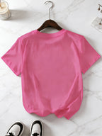 Minimalist HI Letter Print T-Shirt, Y2K Trendy Loose Casual Short Sleeves - Rose Red