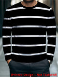 Printed Design – Not Textured, Men's Long-Sleeve T-Shirt, Black and White Striped Pattern, Mixed Color, Multiple Specifications Available, Suitable for Daily Wear, Stylish and Comfortable - Mixed colors