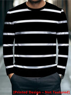 Printed Design – Not Textured, Men's Long-Sleeve T-Shirt, Black and White Striped Pattern, Mixed Color, Multiple Specifications Available, Suitable for Daily Wear, Stylish and Comfortable - Mixed colors