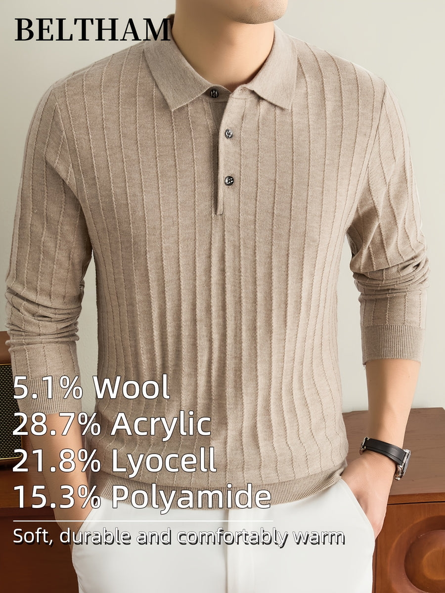Men's New Fall Winter Wool Blend Long Sleeve Polo Collar Pullover Sweater, Cold Resistant Warm Soft Comfortable Knit Jumper, Simple Elegant Fashion, Ideal Gift for Father Husband, Daily Casual Business Sports Golf Fishing Outdoor Camping Wear - Camel