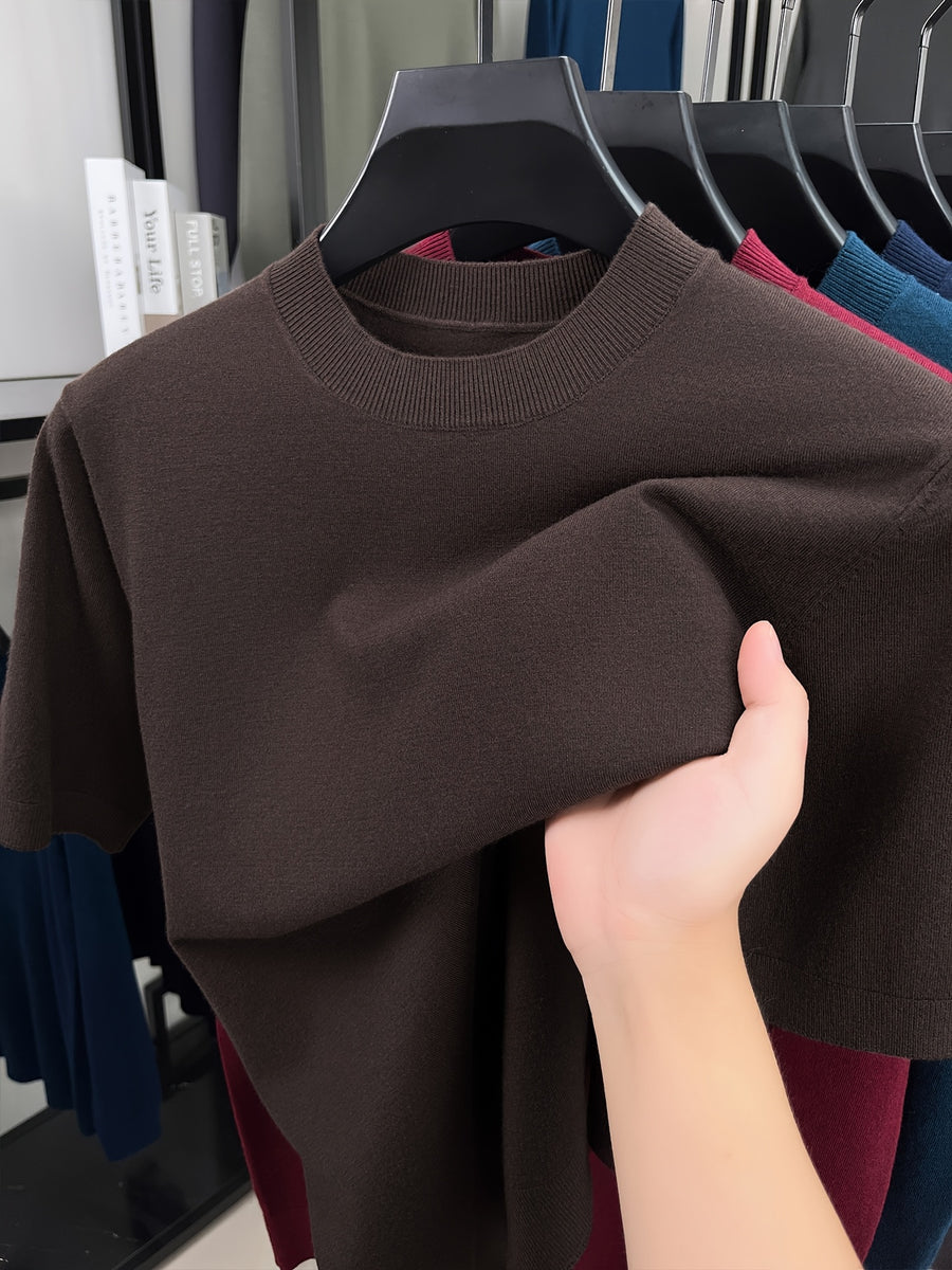Men'S Summer Short-Sleeve Knit Top, Classic Round Neck Easy Solid Color Design, Breathable And Moisture-Wicking, Fashionable And Versatile in Multiple Colors, Suitable for Casual And Athletic Wear - Maka