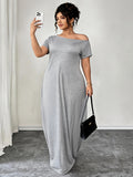 Women'S Plus-Size Nightgown, Shoulder-Slit Short-Sleeve Home Dress, Can Be Worn As an Outer Loose And Comfortable Home Dress, Summer Women'S Dress, Summer Clothing - Silvery Grey