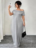Women'S Plus-Size Nightgown, Shoulder-Slit Short-Sleeve Home Dress, Can Be Worn As an Outer Loose And Comfortable Home Dress, Summer Women'S Dress, Summer Clothing - Silvery Grey