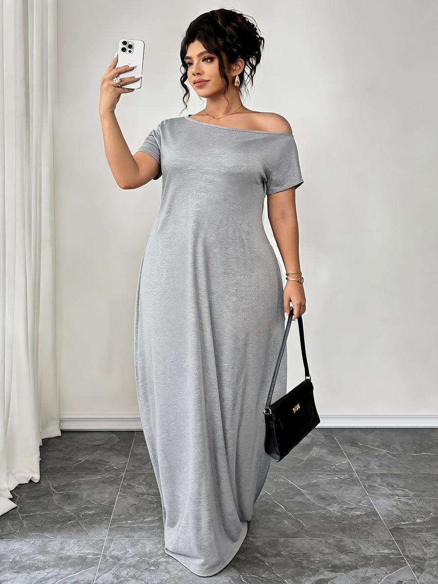 Women'S Plus-Size Nightgown, Shoulder-Slit Short-Sleeve Home Dress, Can Be Worn As an Outer Loose And Comfortable Home Dress, Summer Women'S Dress, Summer Clothing - Silvery Grey